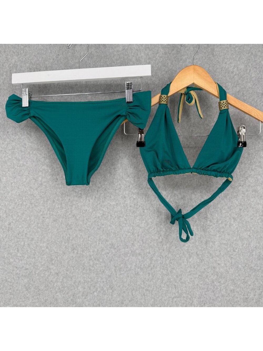 Vitamin A Womens Bikini Swim Set Size M Green Gold Reversible Adjustable Top